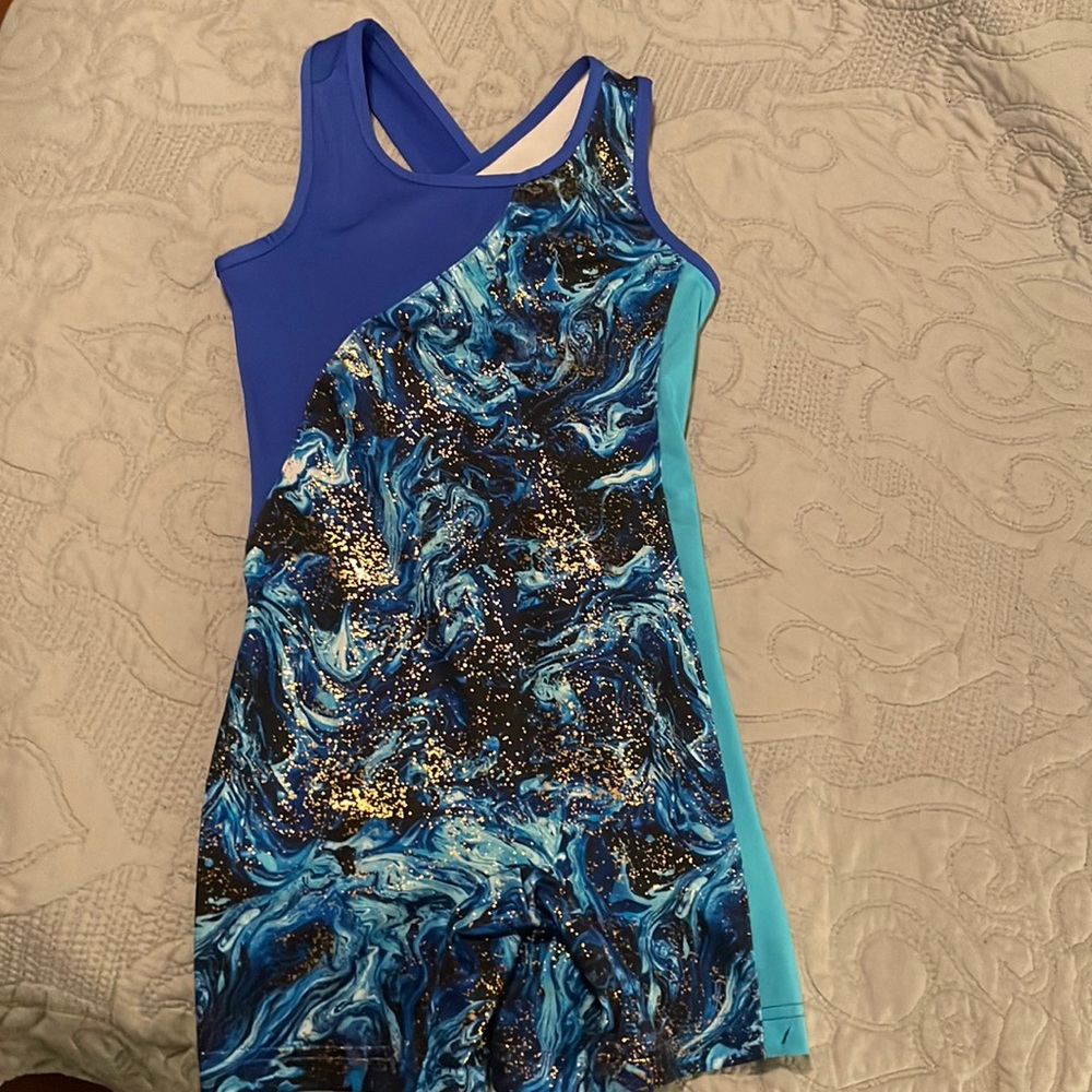 Danskin Now M 7-8 Blue/Gold Unitard